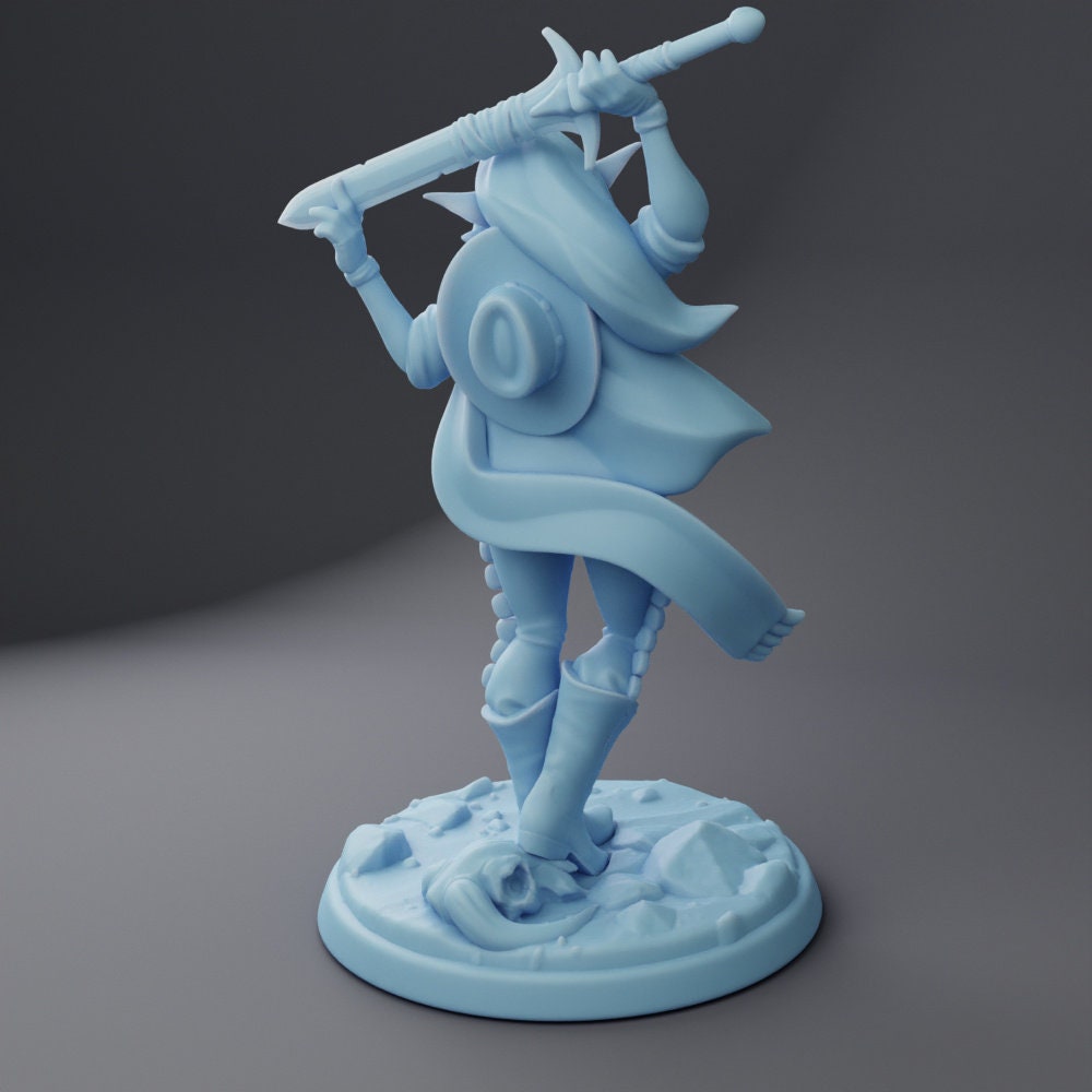 Elven Cowgirl - Twin Goddess Miniatures - D&D - TTRPG - 32mm/75mm Miniature - Pathfinder - Unpainted - Sword - Female