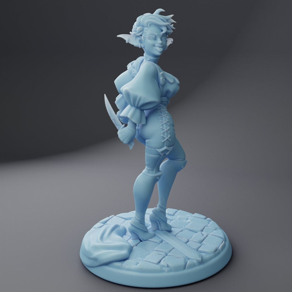 Knotta the Elf Rogue - Twin Goddess Miniatures - D&D - TTRPG - 32mm/75mm Miniature - Pathfinder - Unpainted - 5E