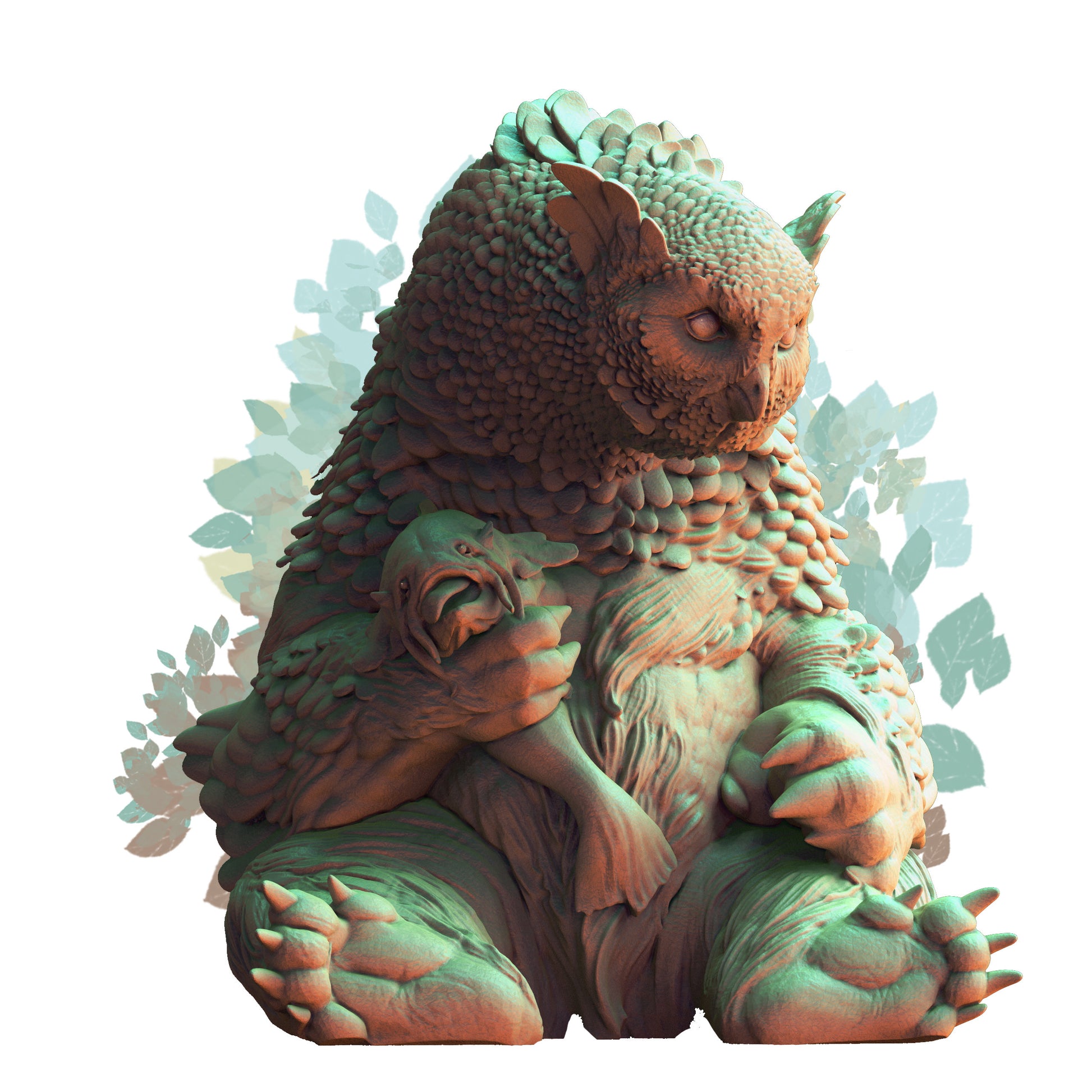 Owlbeast Sitting and Eating Fish - OwlBear - D&D - TTRPG - 28mm Miniature - Pathfinder - Unpainted - Print My Minis